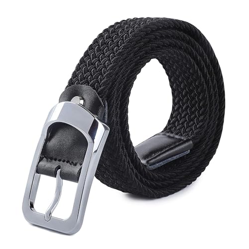 HANCHAO Stretchgürtel Flechtgürtel Elastische Stoffgürtel Geflochtener Unisex Gürtel für Damen und Herren Breit 3.5cm Schwarz 100cm von HANCHAO