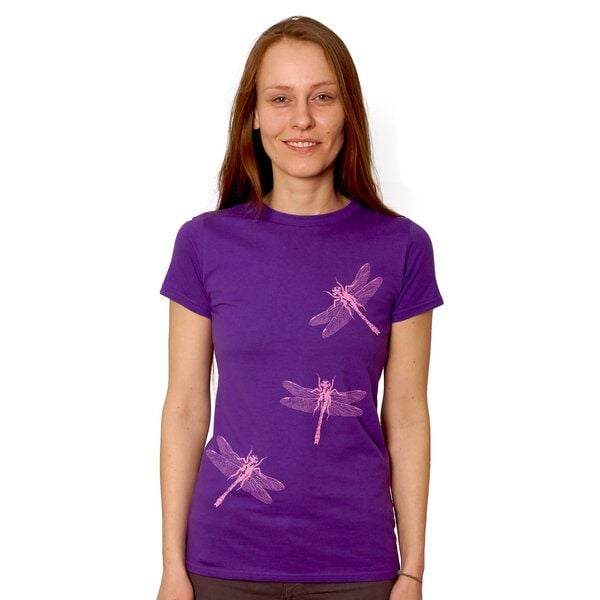 HANDGEDRUCKT "3 Azurjungfern" Frauen-T-SHIRT von Earth Positiv Biobaumwolle HANDGEDRUCKT "3 Azurjungfern" Frauen-T-SHIRT von Earth Positiv Biobaumwolle von HANDGEDRUCKT
