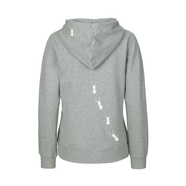 HANDGEDRUCKT "Ameisen" Frauen Zip-HOODY aus reiner Biobaumwolle (kbA) von HANDGEDRUCKT