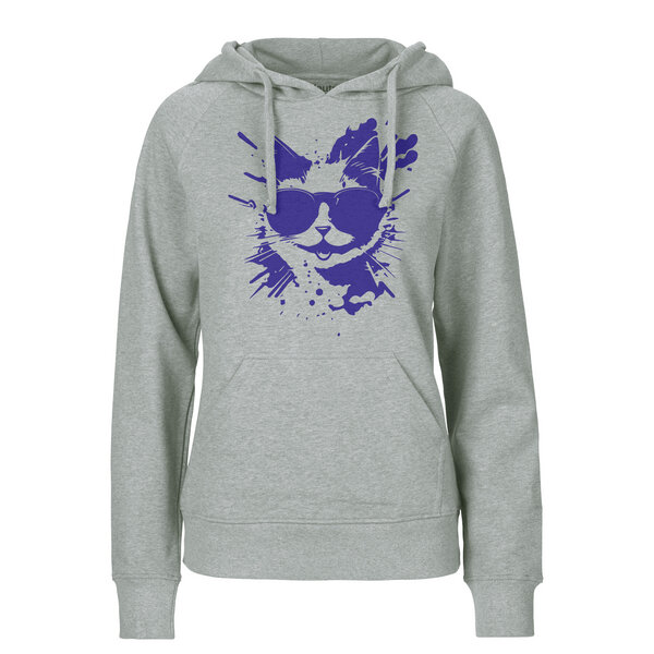 HANDGEDRUCKT "Cool Cat" Frauen HOODY aus reiner Biobaumwolle (kbA) von HANDGEDRUCKT