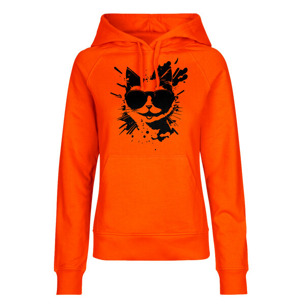 HANDGEDRUCKT "Cool Cat" Frauen HOODY aus reiner Biobaumwolle (kbA) von HANDGEDRUCKT