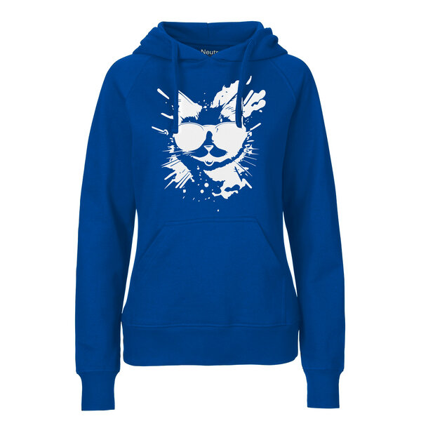 HANDGEDRUCKT "Cool Cat" Frauen HOODY aus reiner Biobaumwolle (kbA) von HANDGEDRUCKT