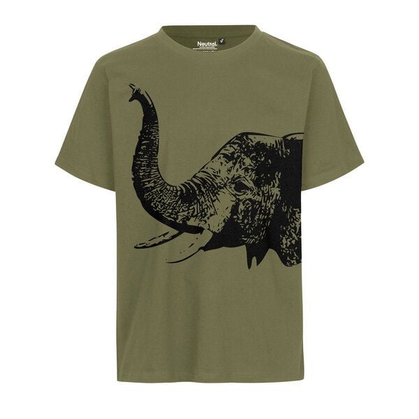 HANDGEDRUCKT "Elefant" Unisex T-Shirt auf reiner Baumwolle (kbA) von HANDGEDRUCKT