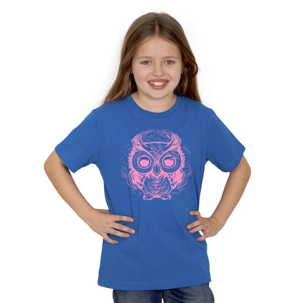 HANDGEDRUCKT "Eule" Kinder-T-Shirt reine Biobaumwolle (kbA) von HANDGEDRUCKT