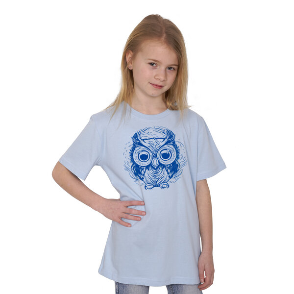 HANDGEDRUCKT "Eule" Kinder-T-Shirt reine Biobaumwolle (kbA) von HANDGEDRUCKT