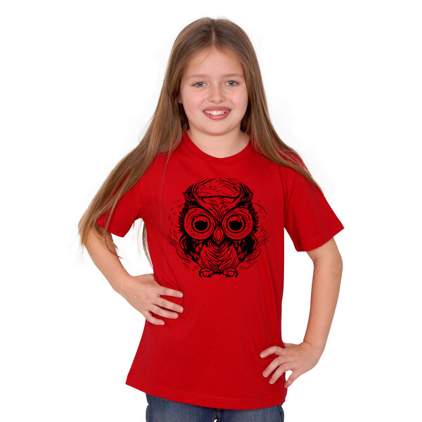 HANDGEDRUCKT "Eule" Kinder-T-Shirt reine Biobaumwolle (kbA) von HANDGEDRUCKT