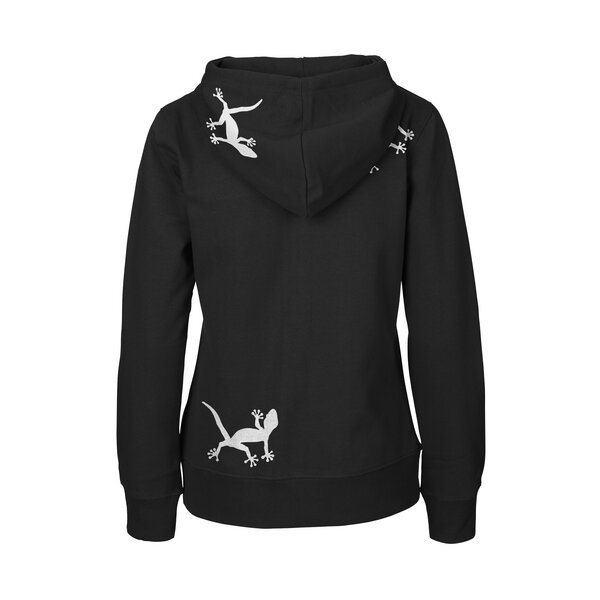 HANDGEDRUCKT "Geckos" Frauen Zip-HOODY aus reiner Biobaumwolle (kbA) von HANDGEDRUCKT