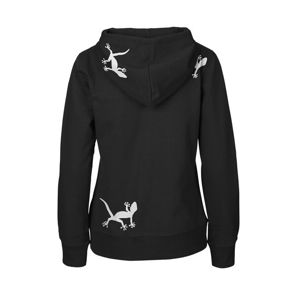 HANDGEDRUCKT "Geckos" Frauen Zip-HOODY aus reiner Biobaumwolle (kbA) von HANDGEDRUCKT