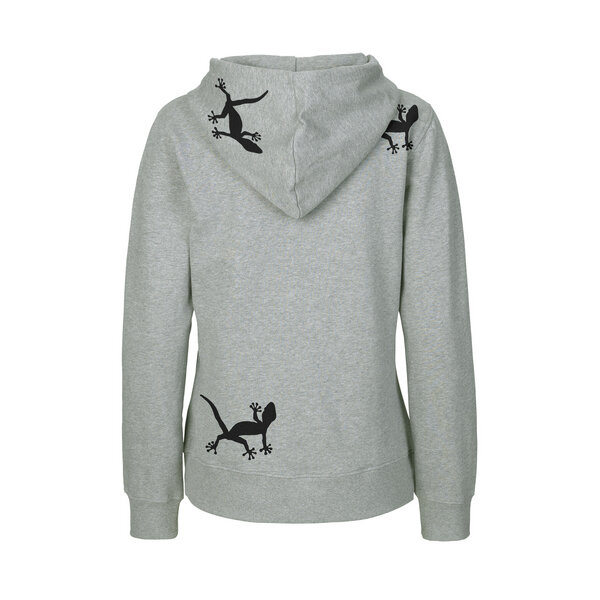 HANDGEDRUCKT "Geckos" Frauen Zip-HOODY aus reiner Biobaumwolle (kbA) von HANDGEDRUCKT