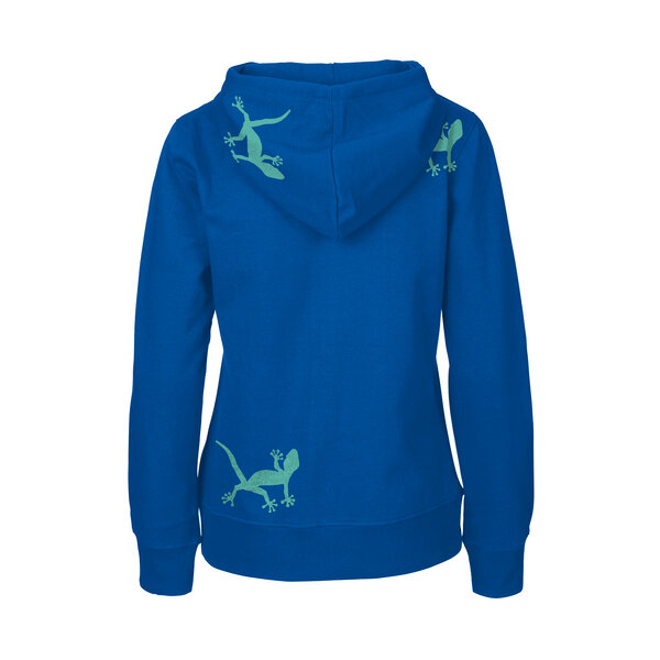 HANDGEDRUCKT "Geckos" Frauen Zip-HOODY aus reiner Biobaumwolle (kbA) von HANDGEDRUCKT