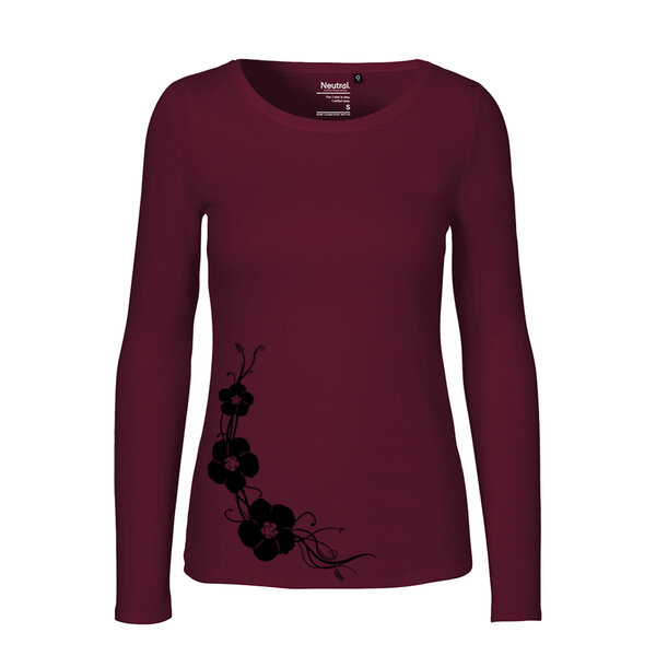 HANDGEDRUCKT "Hibisken" Frauen Longsleeve aus reiner Biobaumwolle (kbA) von HANDGEDRUCKT