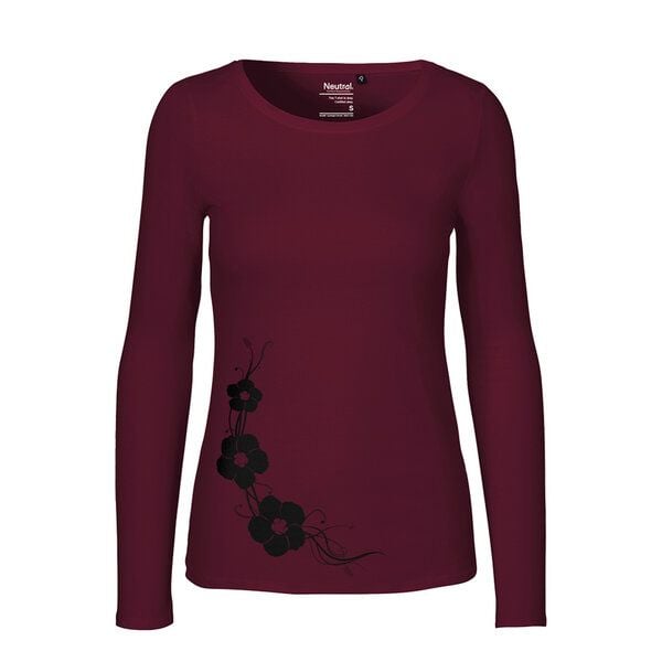 HANDGEDRUCKT "Hibisken" Frauen Longsleeve aus reiner Biobaumwolle (kbA) von HANDGEDRUCKT