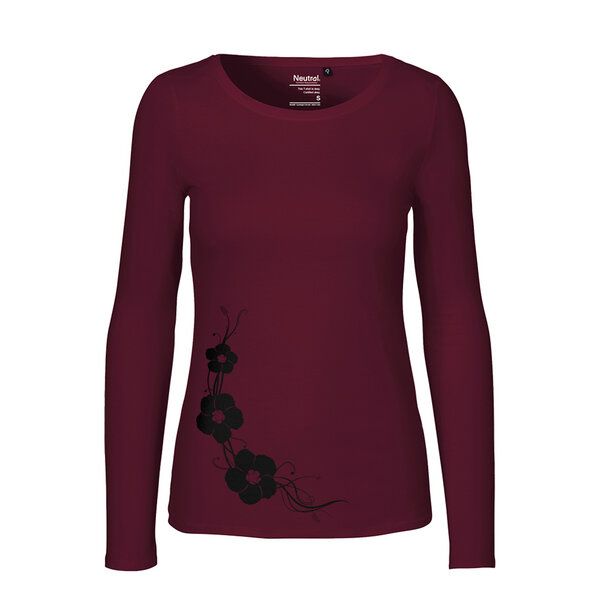 HANDGEDRUCKT "Hibisken" Frauen Longsleeve aus reiner Biobaumwolle (kbA) von HANDGEDRUCKT