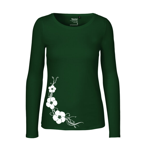 HANDGEDRUCKT "Hibisken" Frauen Longsleeve aus reiner Biobaumwolle (kbA) von HANDGEDRUCKT