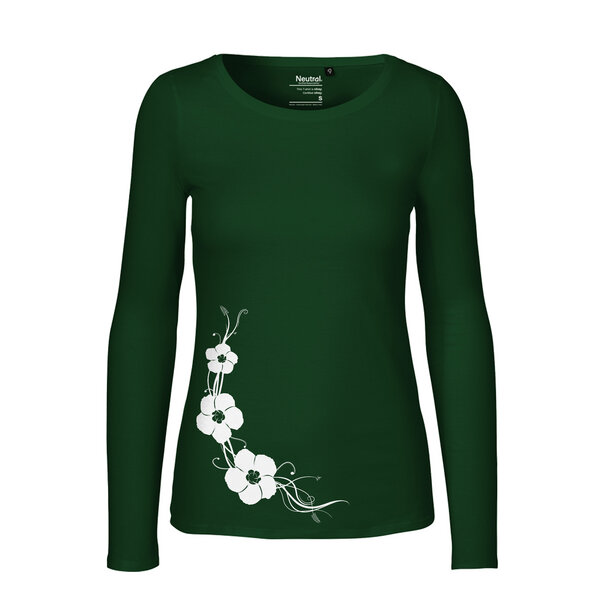 HANDGEDRUCKT "Hibisken" Frauen Longsleeve aus reiner Biobaumwolle (kbA) von HANDGEDRUCKT