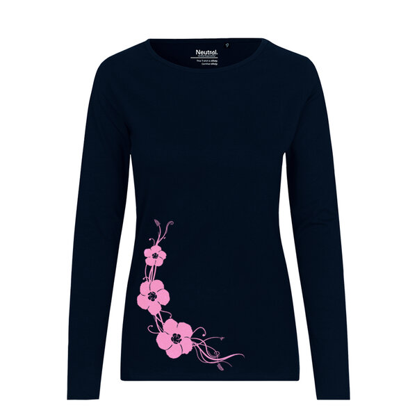 HANDGEDRUCKT "Hibisken" Frauen Longsleeve aus reiner Biobaumwolle (kbA) von HANDGEDRUCKT