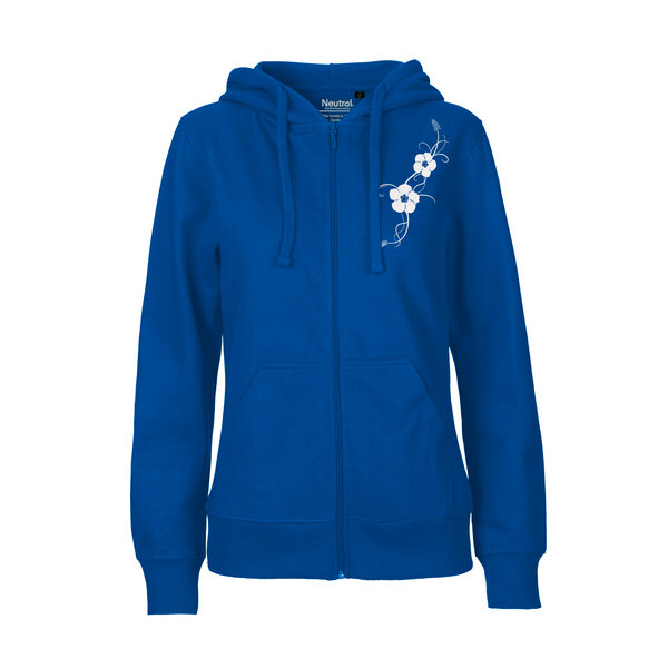 HANDGEDRUCKT "Hibisken" Frauen Zip-HOODY aus reiner Biobaumwolle (kbA) von HANDGEDRUCKT