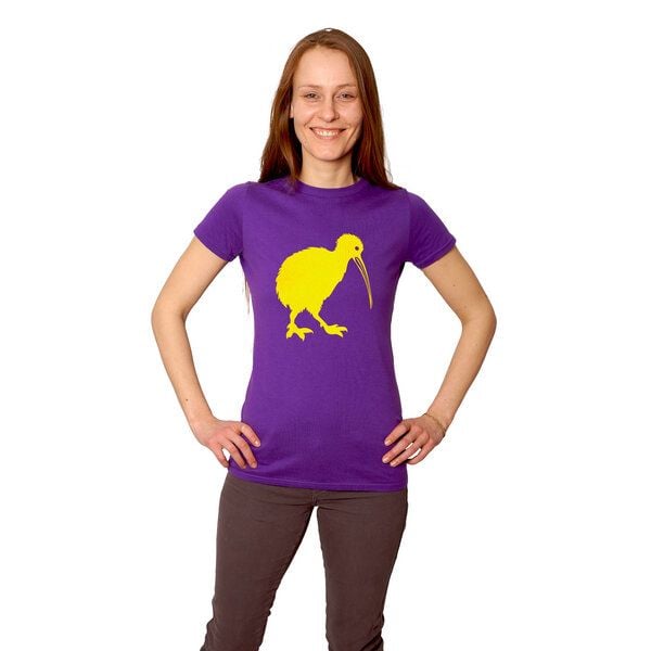 HANDGEDRUCKT "Kiwi" Frauen-T-SHIRT von Earth Positiv Biobaumwolle von HANDGEDRUCKT