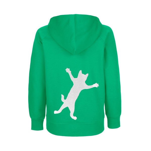 HANDGEDRUCKT "Klammerkatze" Kinder Hoody aus reiner Biobaumwolle (kbA) von HANDGEDRUCKT