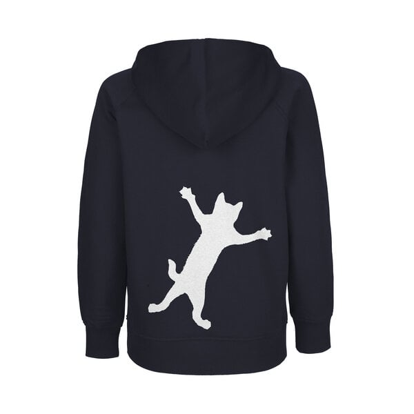 HANDGEDRUCKT "Klammerkatze" Kinder Hoody aus reiner Biobaumwolle (kbA) von HANDGEDRUCKT