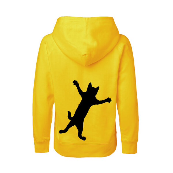 HANDGEDRUCKT "Klammerkatze" Kinder Hoody aus reiner Biobaumwolle (kbA) von HANDGEDRUCKT