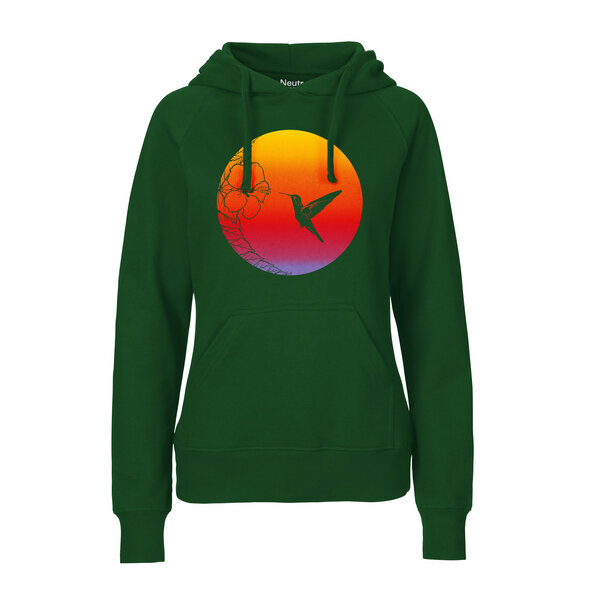 HANDGEDRUCKT "Kolibri" Frauen HOODY aus reiner Biobaumwolle (kbA) von HANDGEDRUCKT