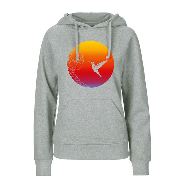 HANDGEDRUCKT "Kolibri" Frauen HOODY aus reiner Biobaumwolle (kbA) von HANDGEDRUCKT