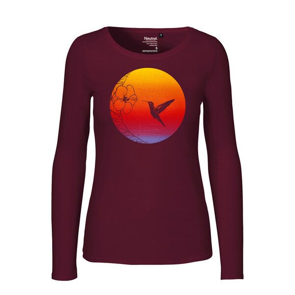 HANDGEDRUCKT "Kolibri" Frauen Longsleeve aus reiner Biobaumwolle (kbA) von HANDGEDRUCKT