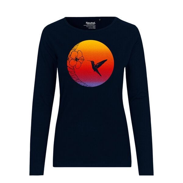 HANDGEDRUCKT "Kolibri" Frauen Longsleeve aus reiner Biobaumwolle (kbA) von HANDGEDRUCKT