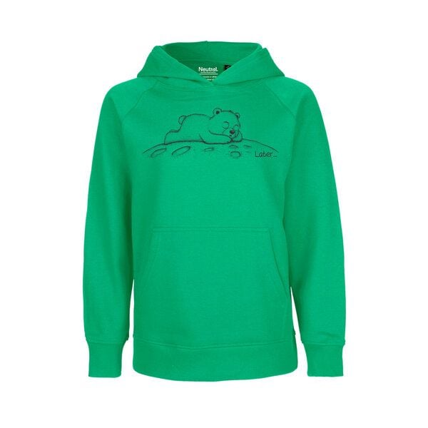 HANDGEDRUCKT "Later" Kinder-Hoody aus reiner Biobauwolle (kbA) Bär von HANDGEDRUCKT