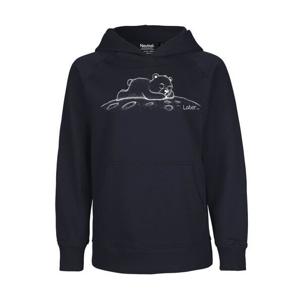 HANDGEDRUCKT "Later" Kinder-Hoody aus reiner Biobauwolle (kbA) Bär von HANDGEDRUCKT