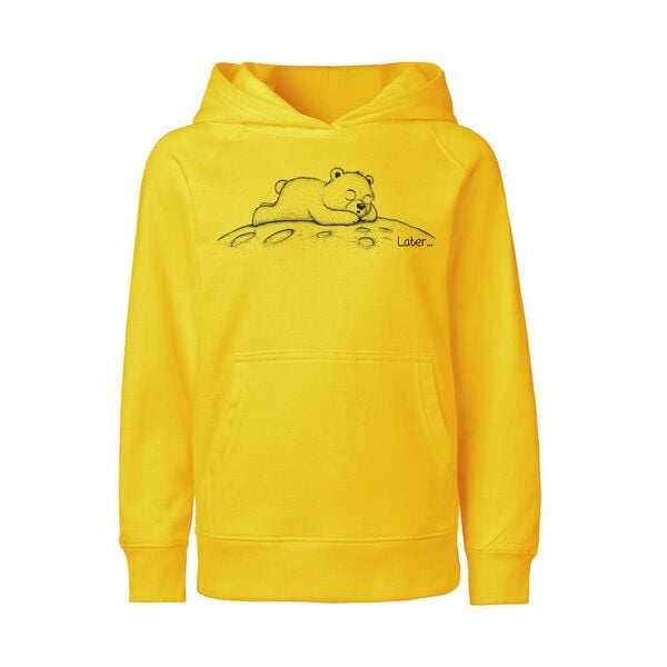 HANDGEDRUCKT "Later" Kinder-Hoody aus reiner Biobauwolle (kbA) Bär von HANDGEDRUCKT