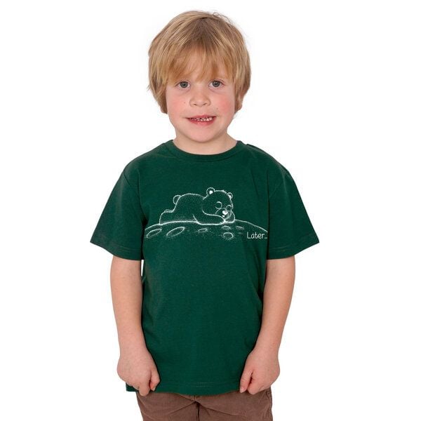 HANDGEDRUCKT "Later" Kinder T-Shirt aus Biobaumwolle (kbA) Bär von HANDGEDRUCKT