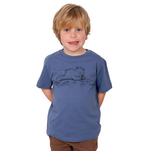 HANDGEDRUCKT "Later" Kinder T-Shirt aus Biobaumwolle (kbA) Bär von HANDGEDRUCKT