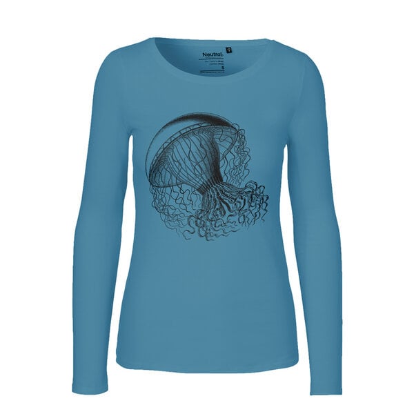 HANDGEDRUCKT "Medusa" Frauen Longsleeve aus reiner Biobaumwolle (kbA) von HANDGEDRUCKT