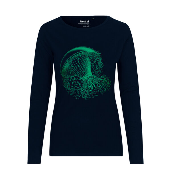 HANDGEDRUCKT "Medusa" Frauen Longsleeve aus reiner Biobaumwolle (kbA) von HANDGEDRUCKT