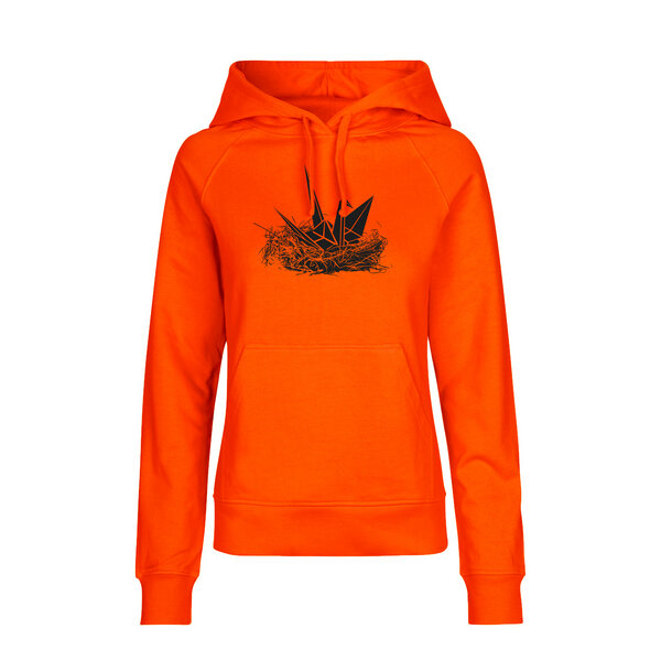 HANDGEDRUCKT "Origami-Kranich" Frauen HOODY aus reiner Biobaumwolle (kbA) von HANDGEDRUCKT