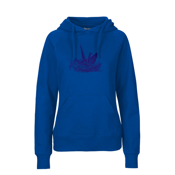 HANDGEDRUCKT "Origami-Kranich" Frauen HOODY aus reiner Biobaumwolle (kbA) von HANDGEDRUCKT