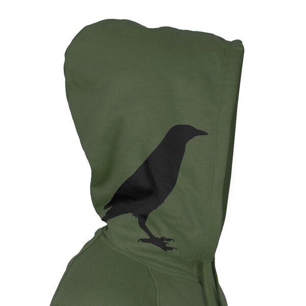 HANDGEDRUCKT "Rabenflüsterer" Männer Zip Hoody aus reiner Biobaumwolle (kbA) von HANDGEDRUCKT