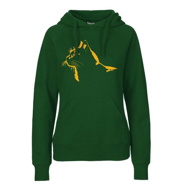 HANDGEDRUCKT "Stubentiger" Frauen Hoody aus reiner Biobaumwolle (kbA) von HANDGEDRUCKT