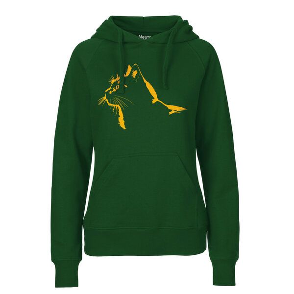 HANDGEDRUCKT "Stubentiger" Frauen Hoody aus reiner Biobaumwolle (kbA) von HANDGEDRUCKT