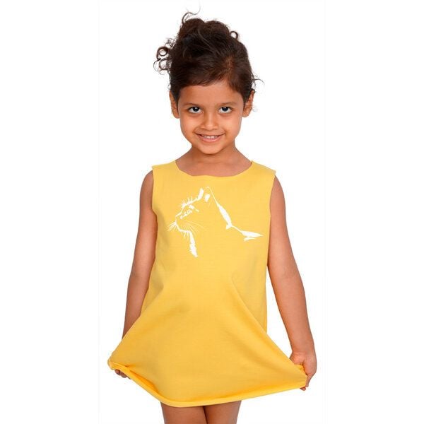 HANDGEDRUCKT "Stubentiger" Kinder Biokleidchen (kbA) Katze von HANDGEDRUCKT