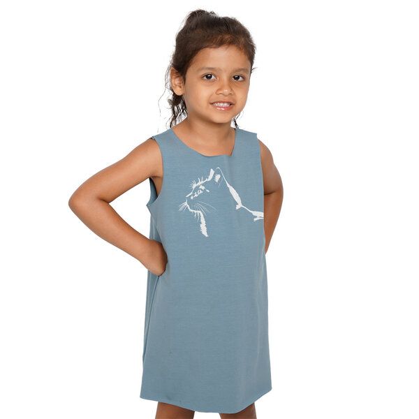 HANDGEDRUCKT "Stubentiger" Kinder Biokleidchen (kbA) Katze von HANDGEDRUCKT