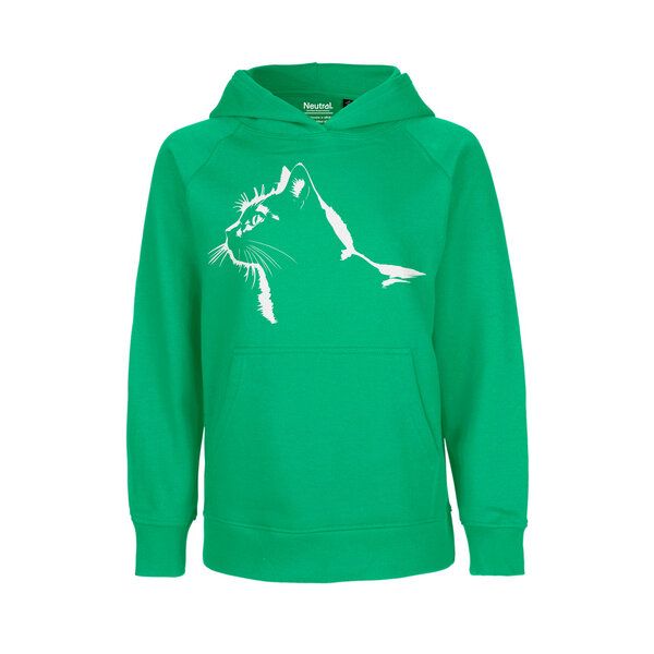 HANDGEDRUCKT "Stubentiger" Kinder-Hoody aus reiner Biobauwolle (kbA) Katze von HANDGEDRUCKT