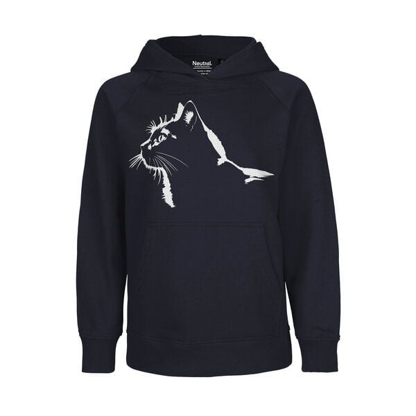 HANDGEDRUCKT "Stubentiger" Kinder-Hoody aus reiner Biobauwolle (kbA) Katze von HANDGEDRUCKT