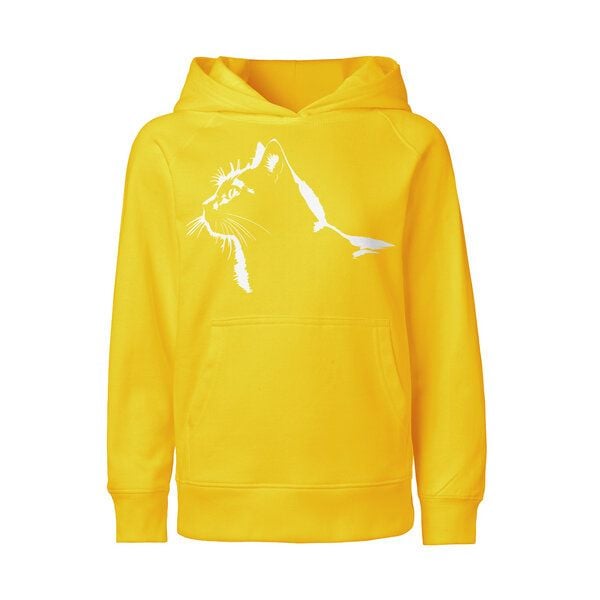 HANDGEDRUCKT "Stubentiger" Kinder-Hoody aus reiner Biobauwolle (kbA) Katze von HANDGEDRUCKT