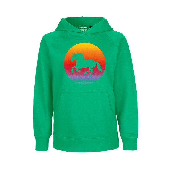 HANDGEDRUCKT "Sunsethorse" Kinder Hoody aus reiner Biobaumwolle (kbA) von HANDGEDRUCKT