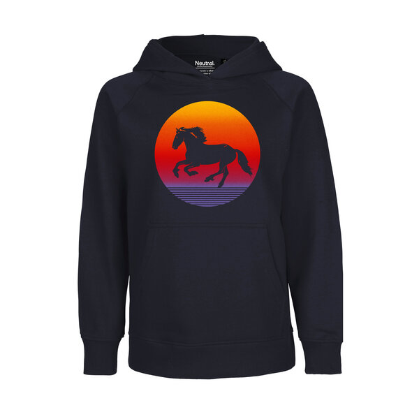 HANDGEDRUCKT "Sunsethorse" Kinder Hoody aus reiner Biobaumwolle (kbA) von HANDGEDRUCKT