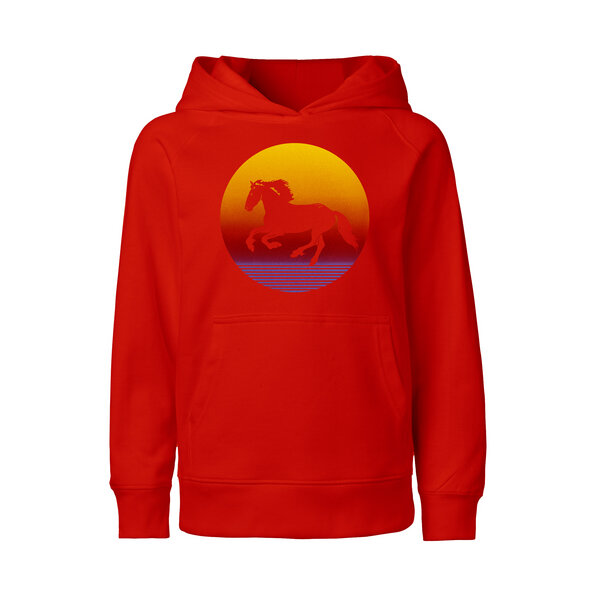 HANDGEDRUCKT "Sunsethorse" Kinder Hoody aus reiner Biobaumwolle (kbA) von HANDGEDRUCKT