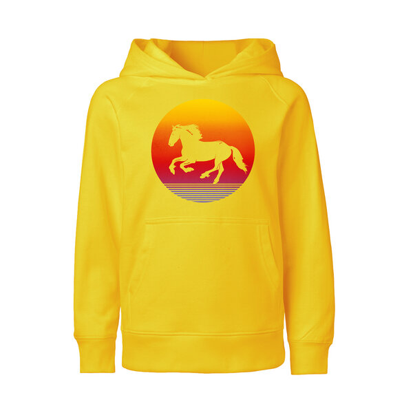 HANDGEDRUCKT "Sunsethorse" Kinder Hoody aus reiner Biobaumwolle (kbA) von HANDGEDRUCKT